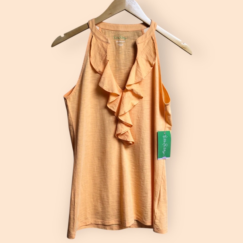 Lilly Pulitzer NWT Sandra Top Apricot Soda Ruffled Tank Top Blouse Women’s Small - Picture 2 of 10